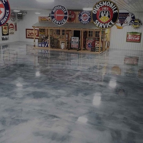 Metallic epoxy floor Silver metallic epoxy garage floor